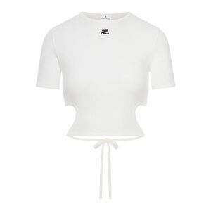 Courreges Women Cropped T-Shirt With Embroidered Logo And Cut-Out Detail